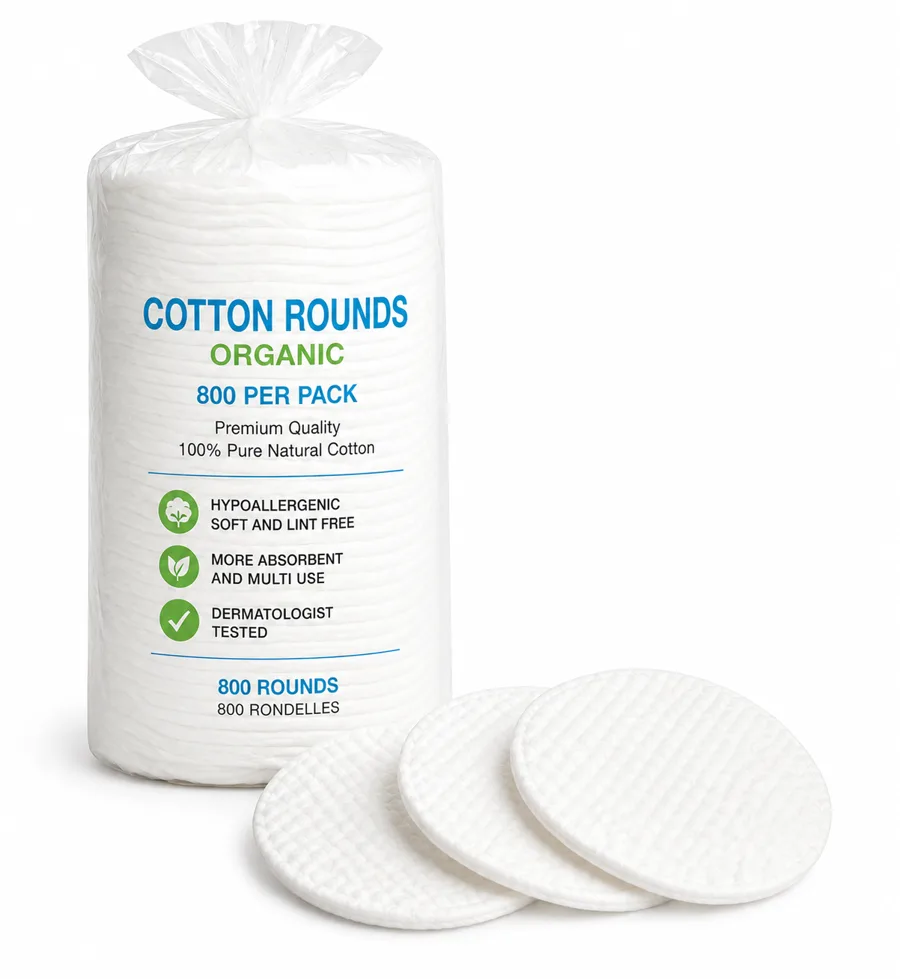 Tampons ronds de coton biologique — 800 par boîte