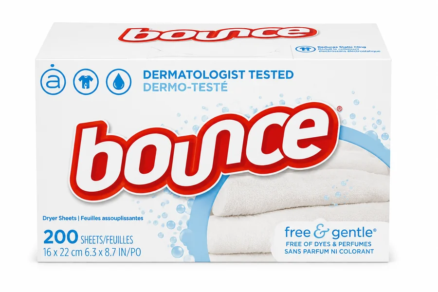 Bounce sans parfum Free & Gentle, feuilles assouplissantes 200