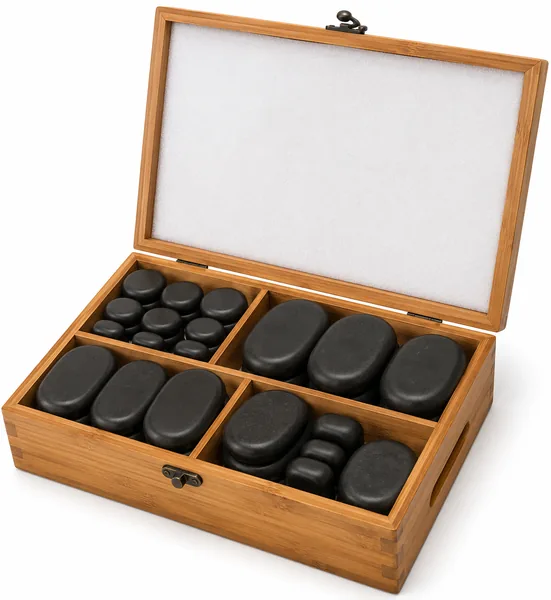 Kit de massage aux pierres chaudes — 36 pièces basalte lave