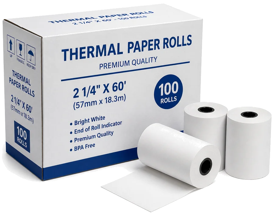 Rouleaux de papier thermique premium 2 1/4 po x 60 pi (100 rouleaux)