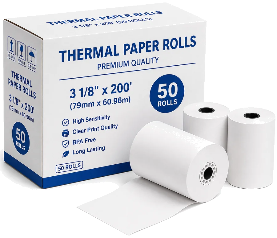 Rouleaux de papier thermique 3 1/8 po x 200 pi (50 rouleaux)