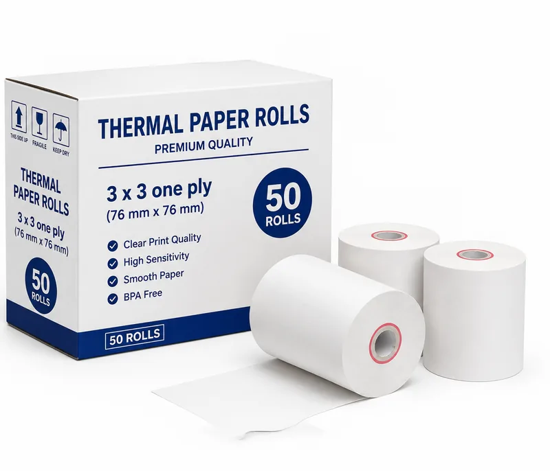 Rouleaux de papier thermique 3 x 3, une épaisseur (50 rouleaux)