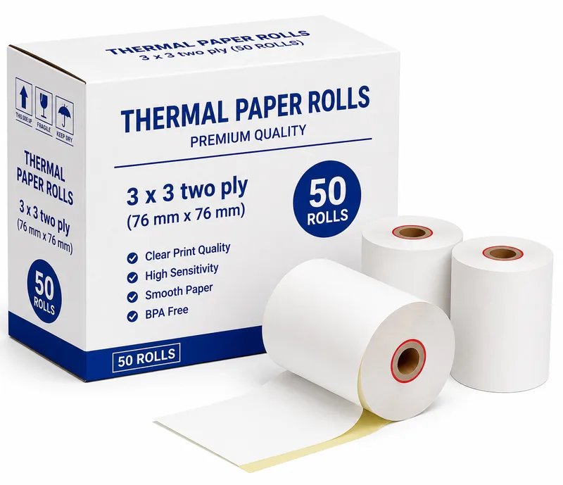 Rouleaux de papier thermique 3 x 3, deux épaisseurs (50 rouleaux)